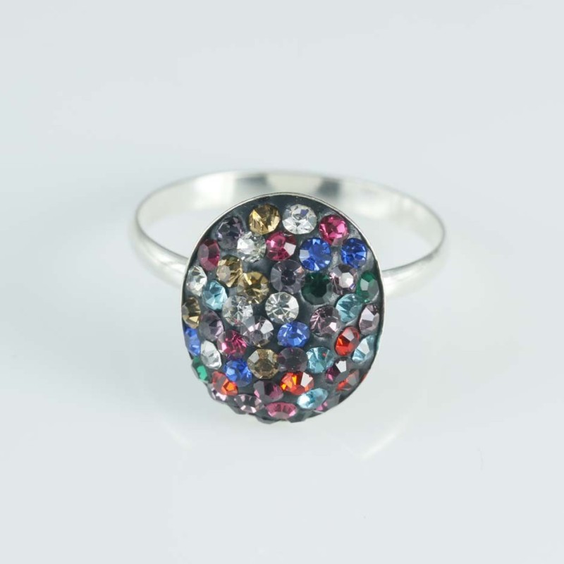 Ring half ball Oval 12x14mm.Crystal mix black Ring half ball Oval 12x14mm.Crystal mix black