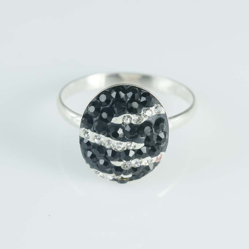 Ring half ball Oval 12x14mm.Crystal line black