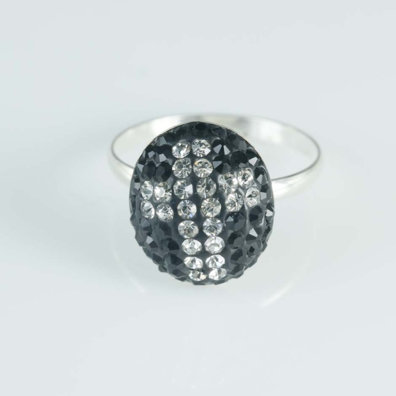 Ring half ball Oval  12x14mm.Crystal Cross black