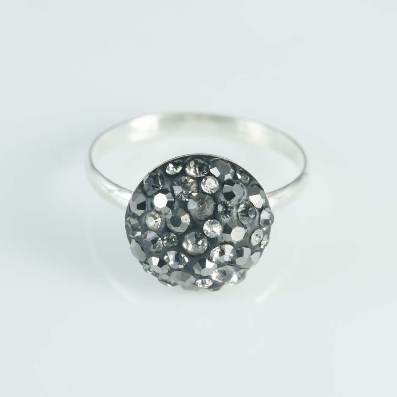 Ring half ball round 12mm.Crystal hematite color