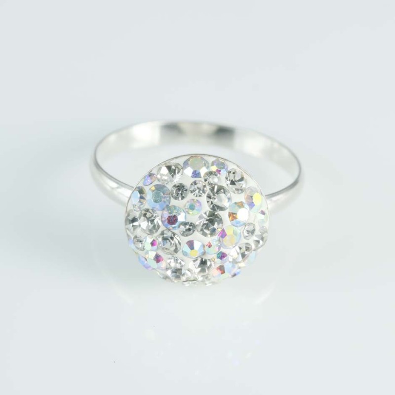 Ring half ball round 12mm.Crystal ab.white color