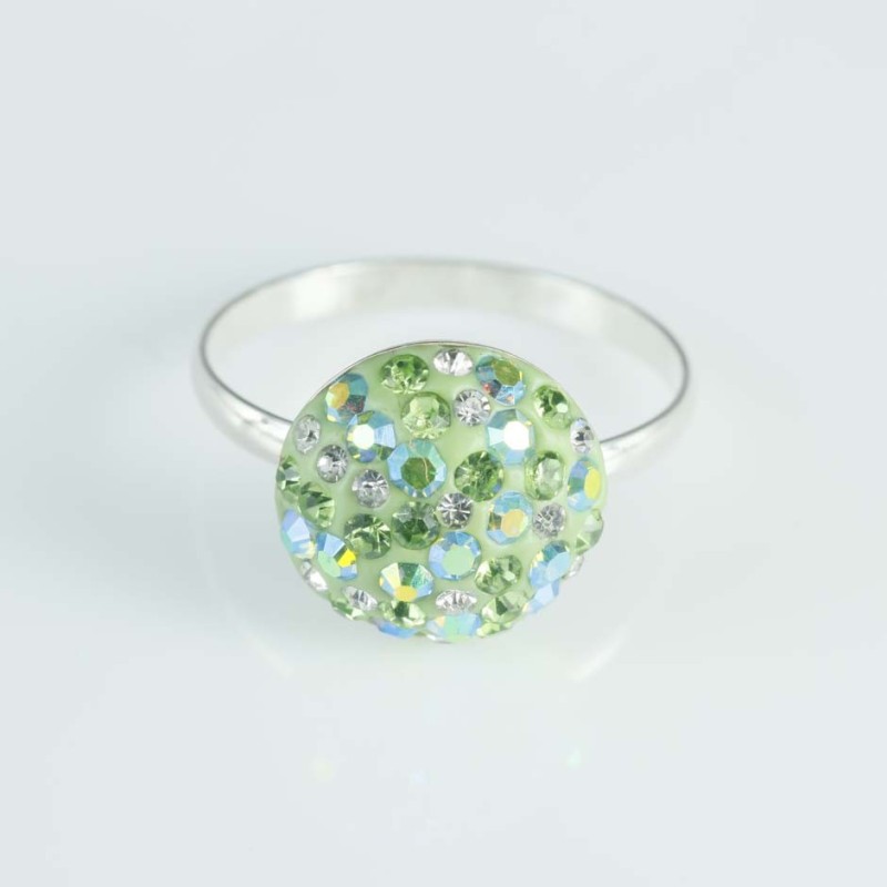 Ring half ball round 12mm.Crystal ab.olivine color