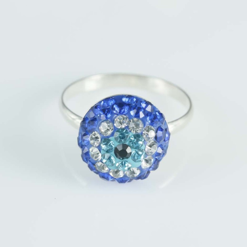 Ring half ball round 12mm.Crystal blue eye zafire