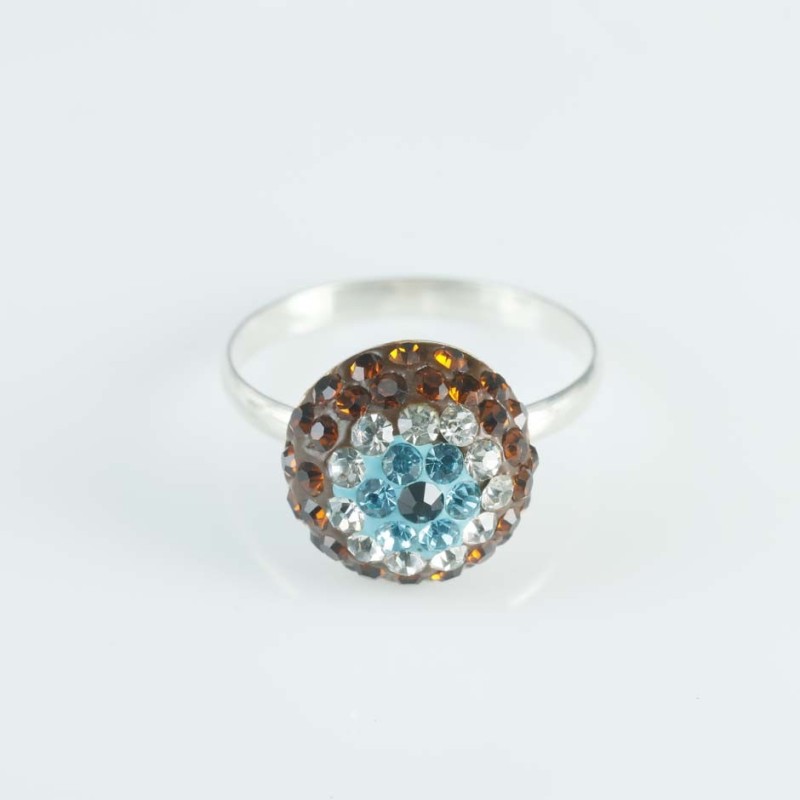 Ring Oval 12x14mm.Crystal blue eye tea cololr