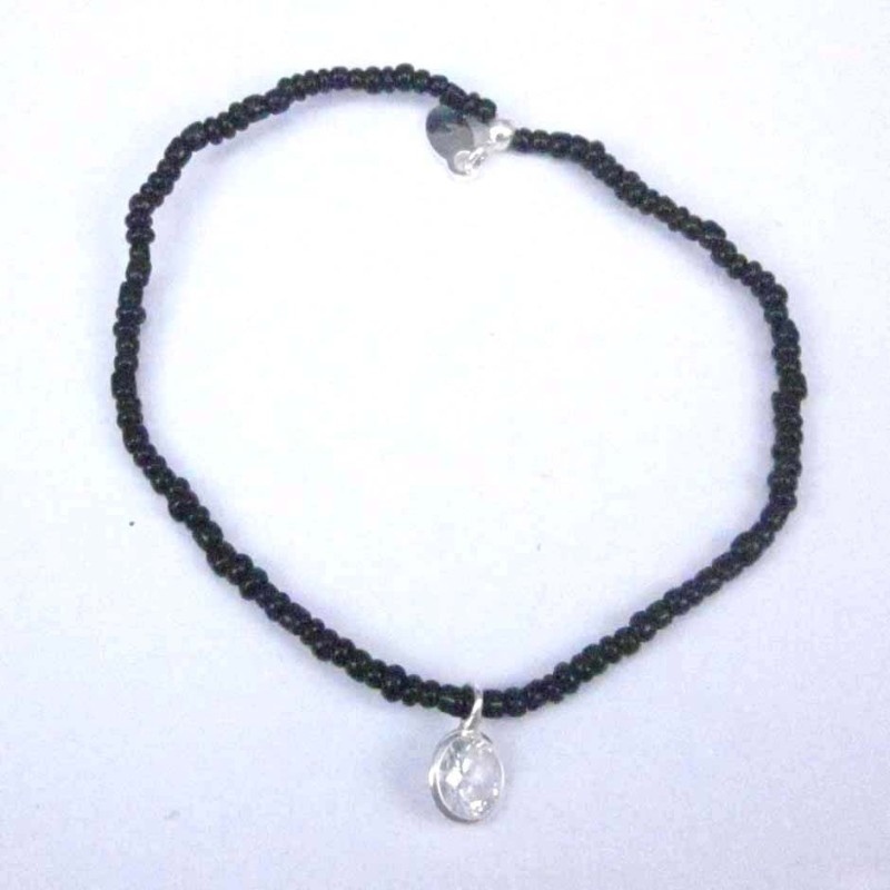 Bracelet ball 3-4mm.Crystal Black Color +c.z. 6mm