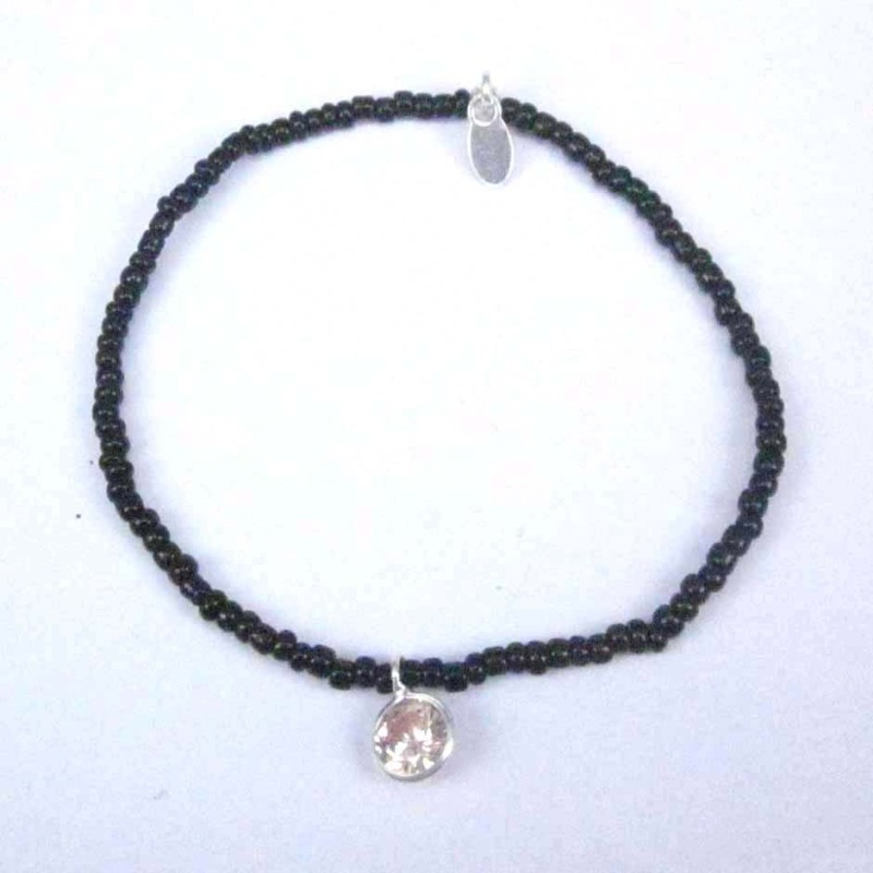 Bracelet ball 3-4mm.Crystal Black Color +c.z. 6mm