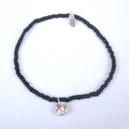 Bracelet ball 3-4mm.Crystal Black Color +c.z. 6mm