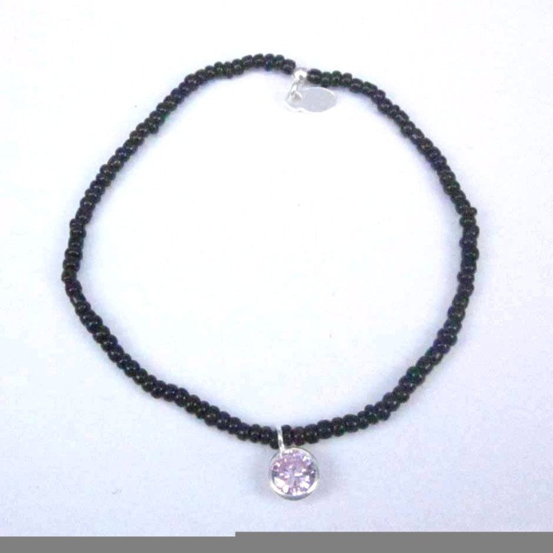 Bracelet ball 3-4mm.Crystal Black Color +c.z. 6mm