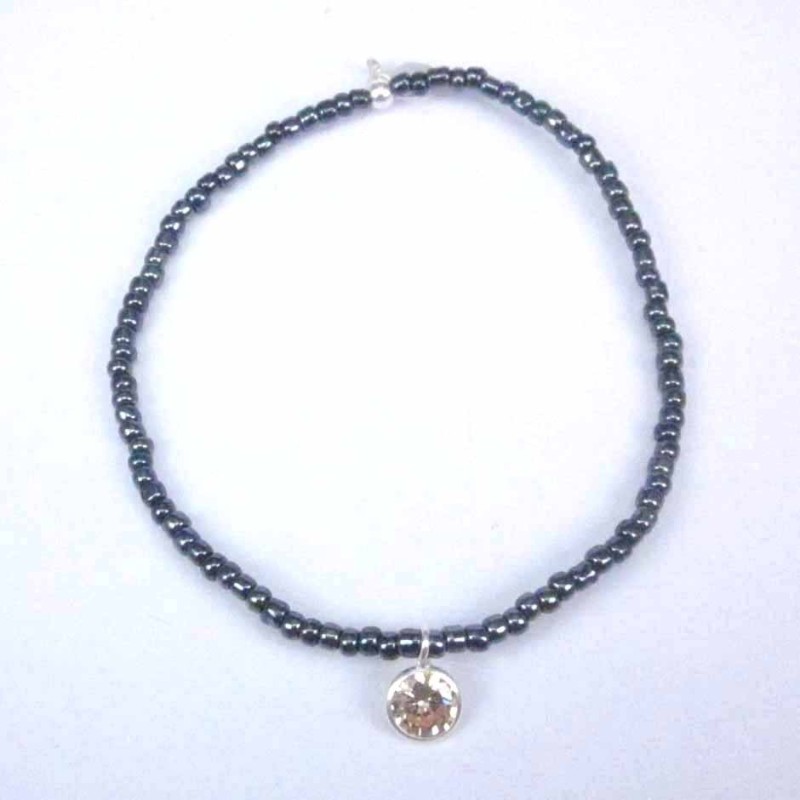 Bracelet ball 3-4mm.Crystal Grey Color +c.z. 6mm