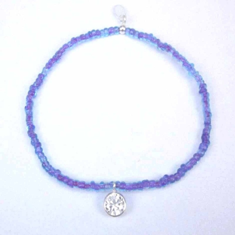 Bracelet ball 3-4mm.Crystal Purple Color +c.z. 6mm
