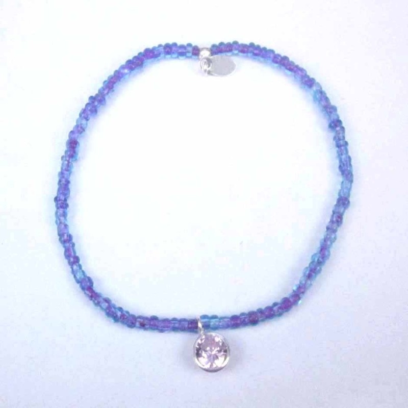 Bracelet ball 3-4mm.Crystal Purple Color +c.z. 6mm