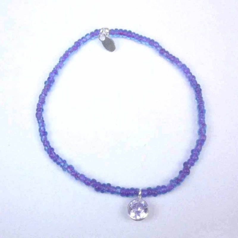 Bracelet ball 3-4mm.Crystal Purple Color +c.z. 6mm