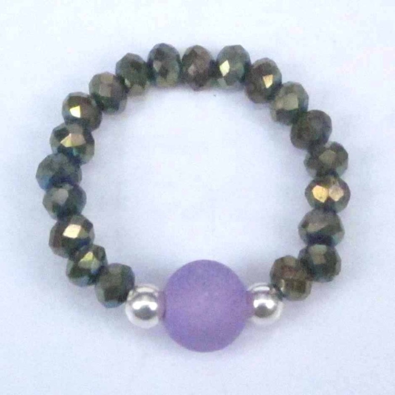 Ring Crystal green AB 3mm.+Ball 6mm. Purple Agate