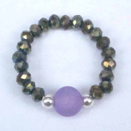 Ring Crystal green AB 3mm.+Ball 6mm. Purple Agate