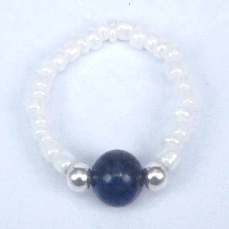 Ring Crystal White 3mm.+Ball 6mm. Lapis Stone