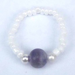 Ring Crystal White 3mm.+Ball 6mm. Ametisth Stone