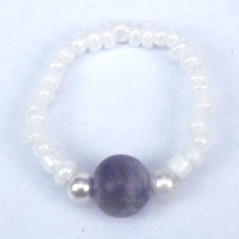 Ring Crystal White 3mm.+Ball 6mm. Ametisth Stone