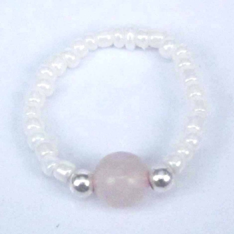 Ring Crystal White 3mm.+Ball 6mm. Rose Quartz Ston