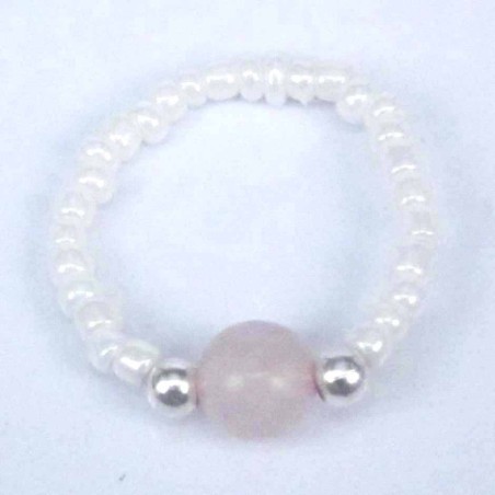 Ring Crystal White 3mm.+Ball 6mm. Rose Quartz Ston