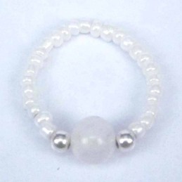 Ring Crystal White 3mm.+Ball 6mm. Moon Stone