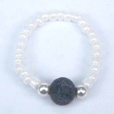 Ring Crystal White 3mm.+Ball 6mm. Black Agate