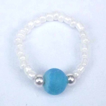 Ring Crystal White 3mm.+Ball 6mm. Blue Agate