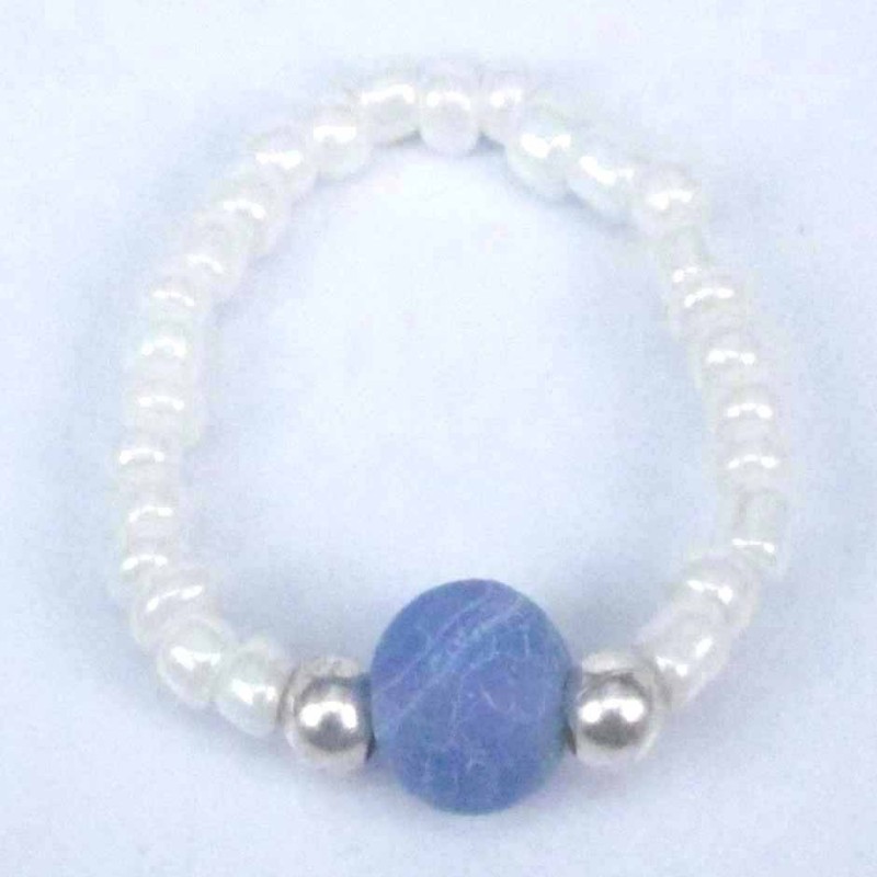 Ring Crystal White 3mm.+Ball 6mm. Blue Agate