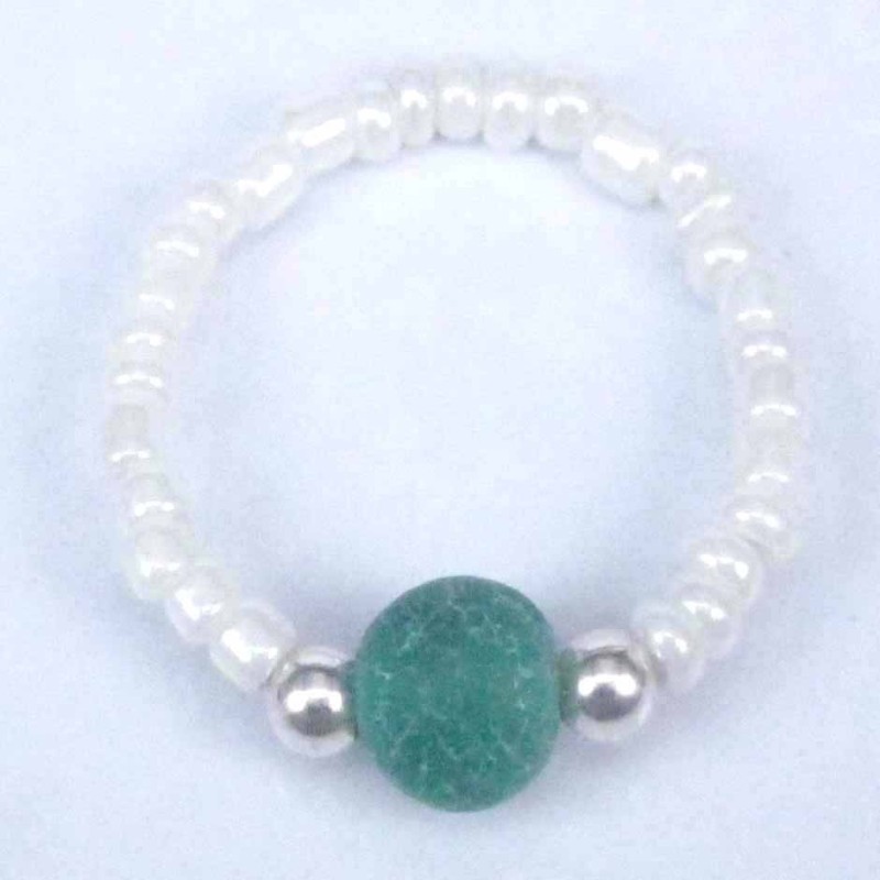 Ring Crystal White 3mm.+Ball 6mm. Green Agate