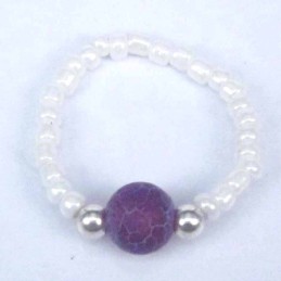 Ring Crystal White 3mm.+Ball 6mm. Purple Agate