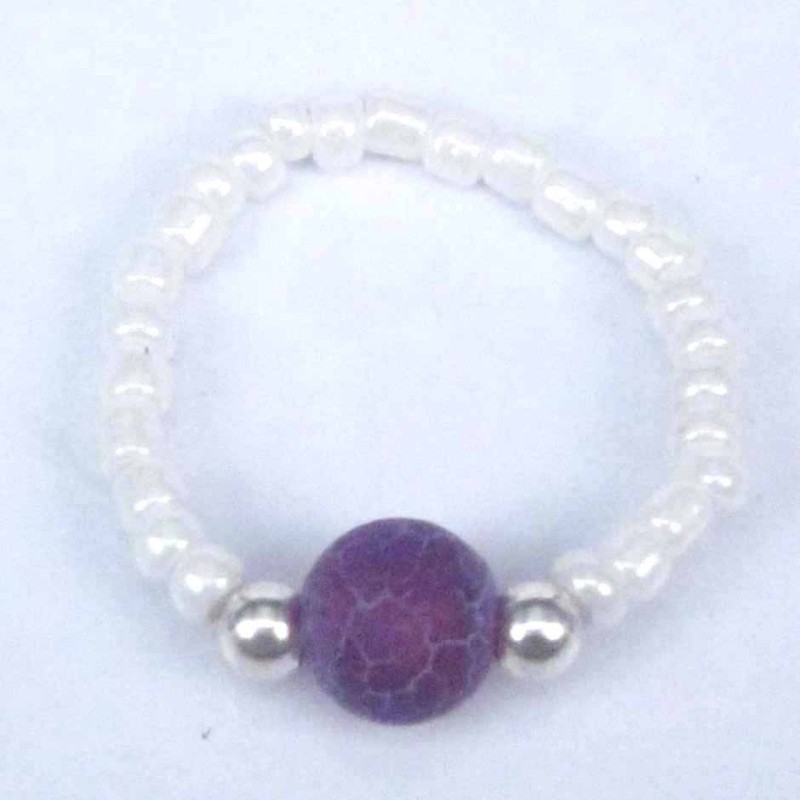 Ring Crystal White 3mm.+Ball 6mm. Purple Agate