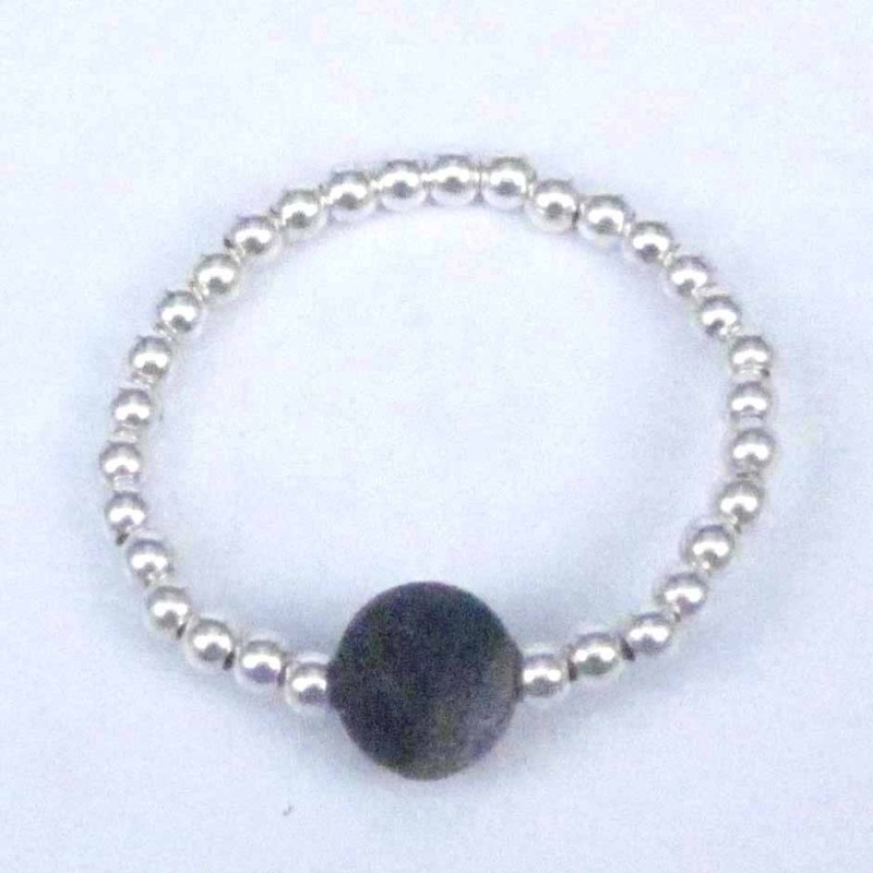 Ring ball 3-4mm.Plain +Ball 6mm. Black Agate
