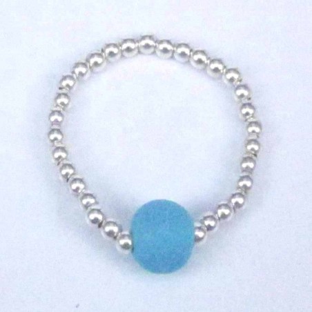 Ring ball 3-4mm.Plain +Ball 6mm. Blue Agate