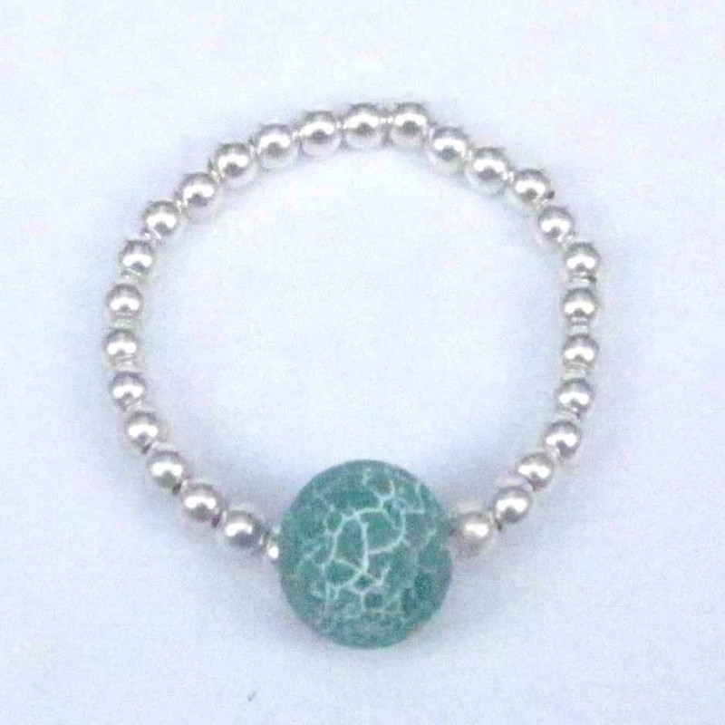 Ring ball 3-4mm.Plain +Ball 6mm. Green Agate