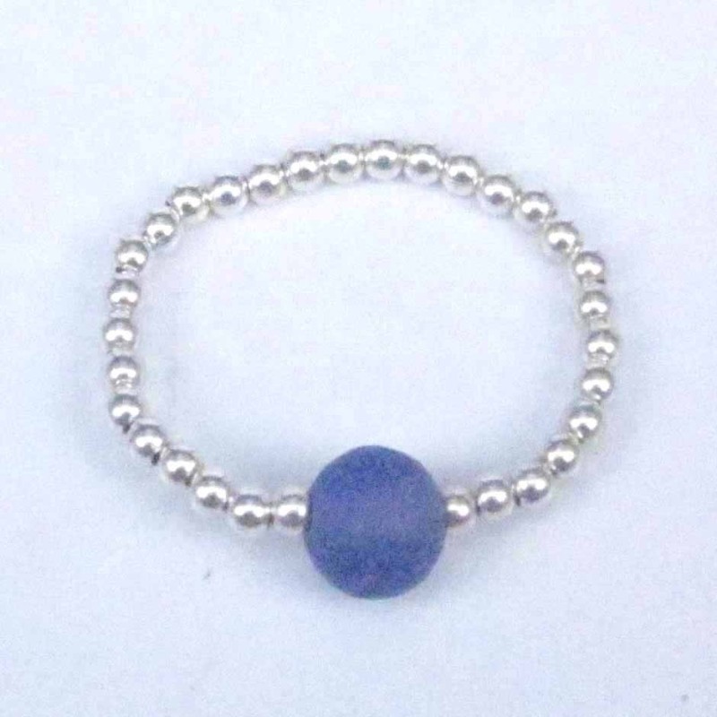 Ring ball 3-4mm.Plain +Ball 6mm. Blue Agate