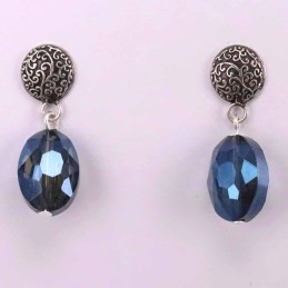 Earring Crystal Elements Oval Drack Blue