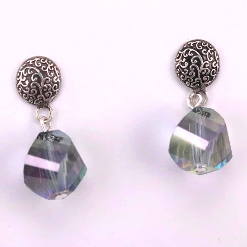 Earring Crystal Elements Cube Green