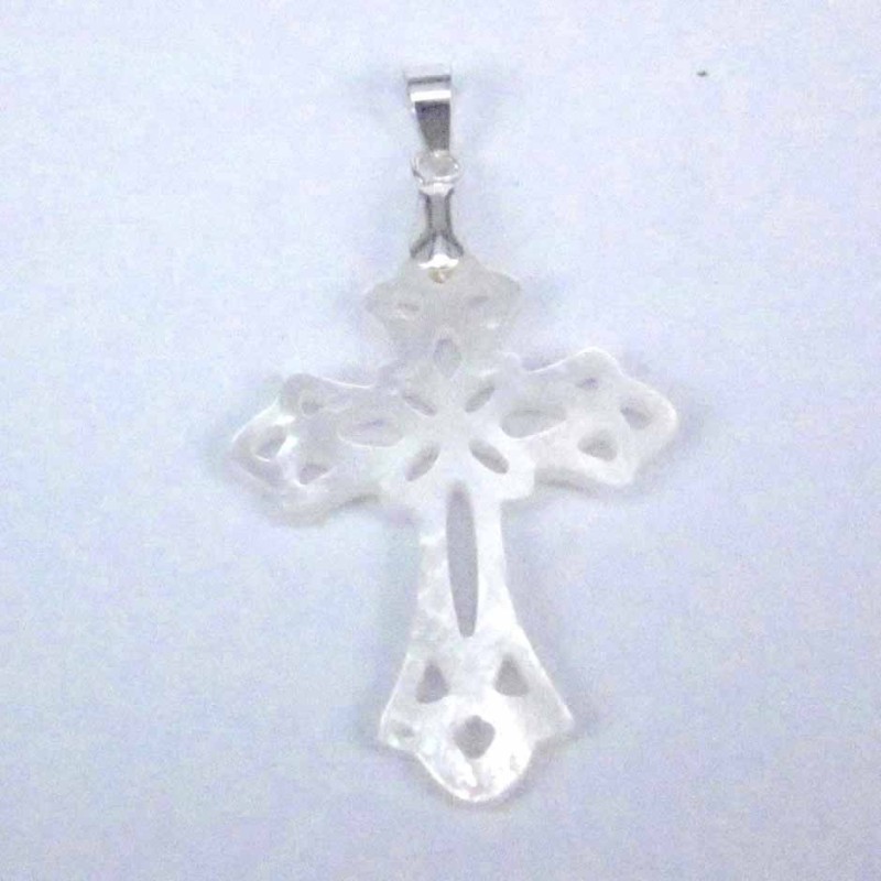 Pendant 30mm. cross Laser Cut MOP