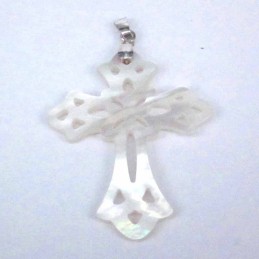 Pendant 40mm. cross Laser Cut MOP