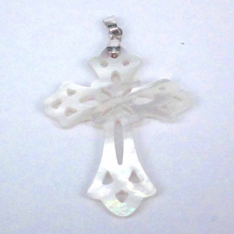 Pendant 40mm. cross Laser Cut MOP