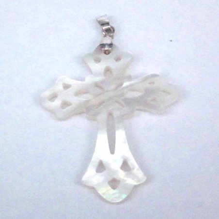 Pendant 40mm. cross Laser Cut MOP