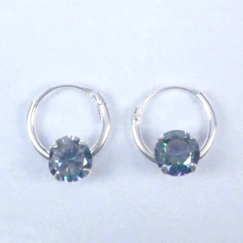 Ea Hoop 1.2x10mm. with C.Z. rd 5mm. Rainbow Color Ea Hoop 1.2x10mm. with C.Z. rd 5mm. Rainbow Color