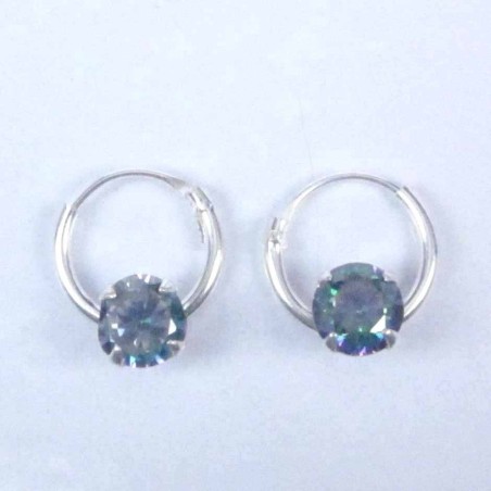 Ea Hoop 1.2x10mm. with C.Z. rd 5mm. Rainbow Color