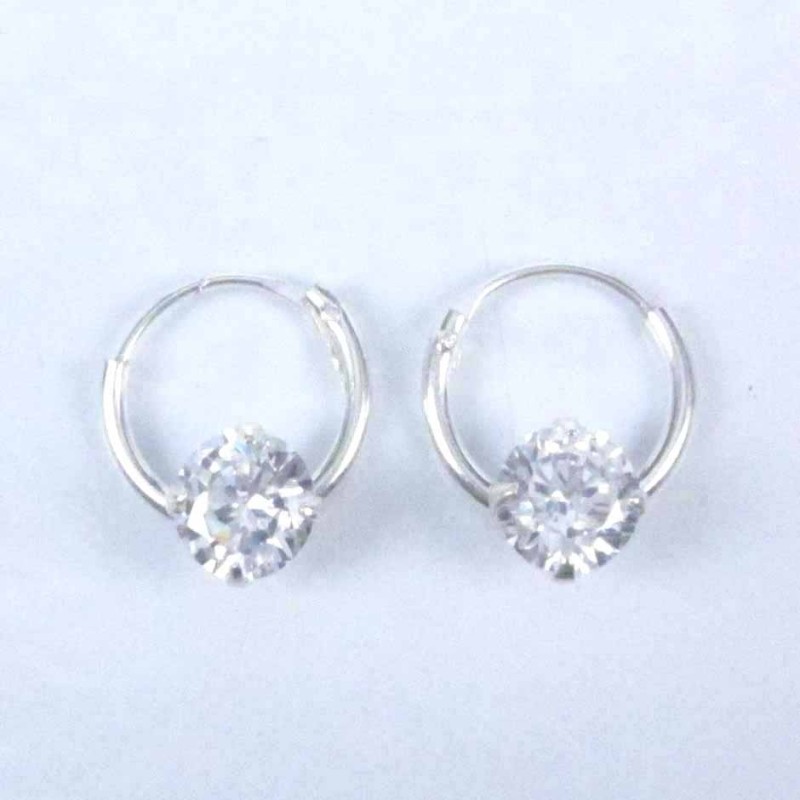 Ea Hoop 1.2x10mm. with C.Z. rd 5mm. White Color