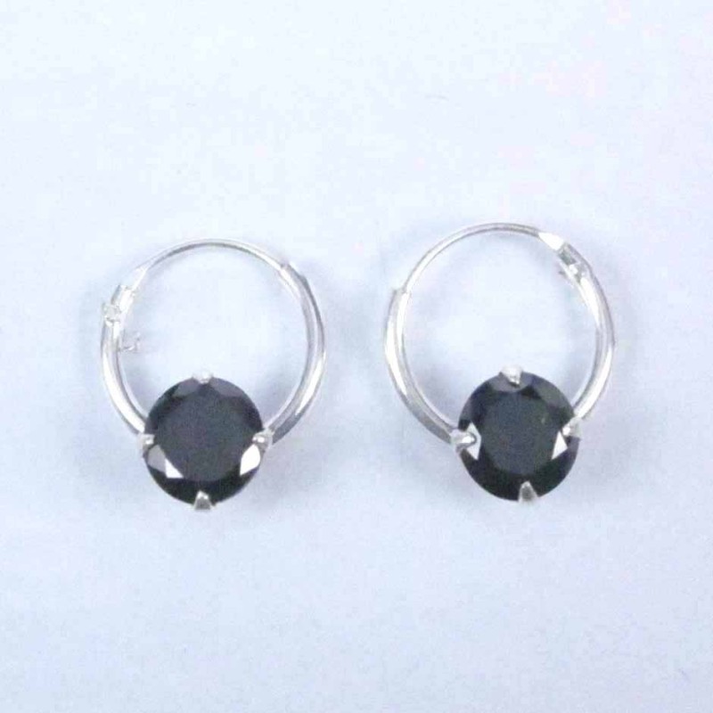 Ea Hoop 1.2x10mm. with C.Z. rd 5mm. Black Color