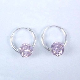 Ea Hoop 1.2x10mm. with C.Z. rd 5mm. Rose Color