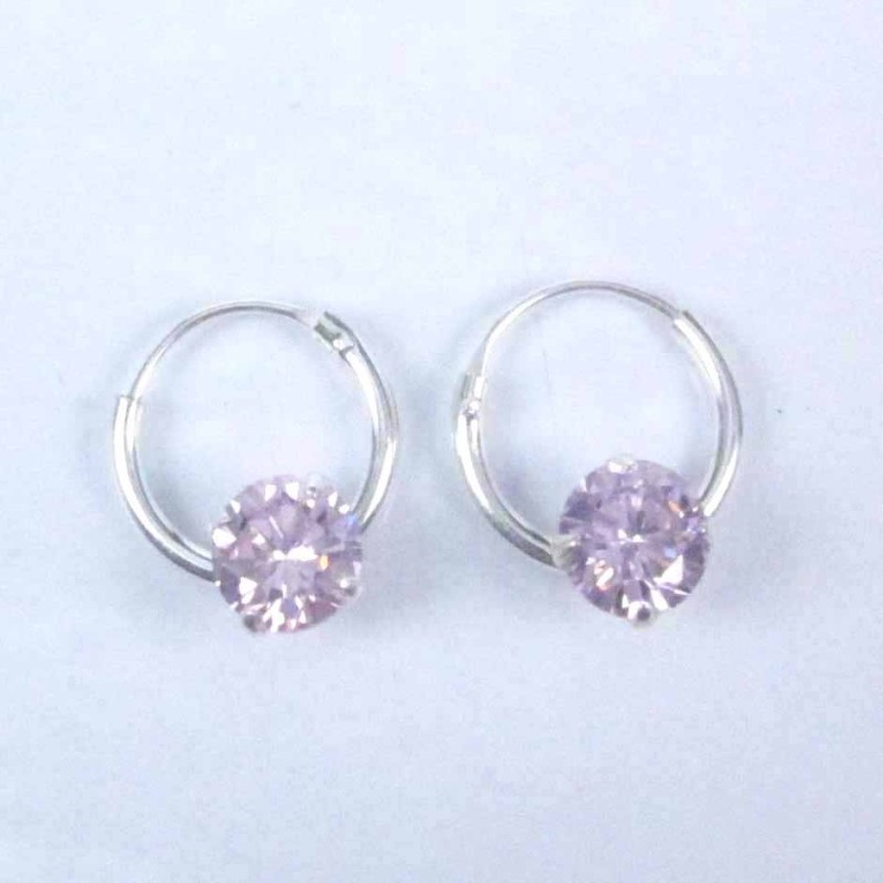 Ea Hoop 1.2x10mm. with C.Z. rd 5mm. Rose Color