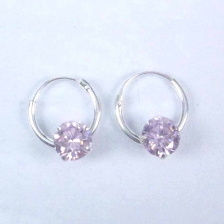 Ea Hoop 1.2x10mm. with C.Z. rd 5mm. Rose Color