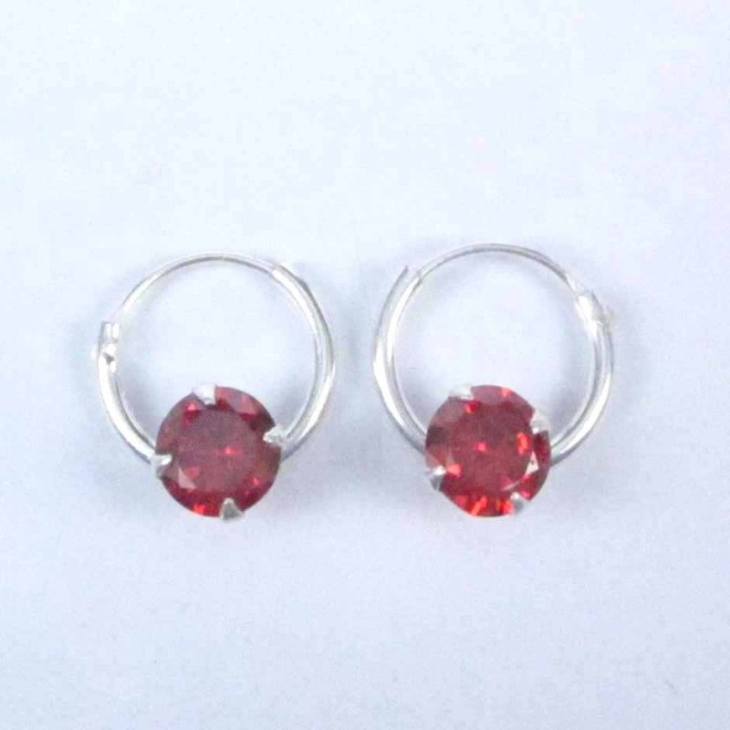 Ea Hoop 1.2x10mm. with C.Z. rd 5mm. Garnet Color