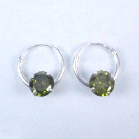 Ea Hoop 1.2x10mm. with C.Z. rd 5mm. Peridote Color