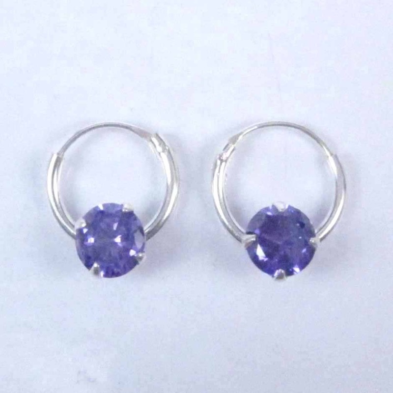 Ea Hoop 1.2x10mm. with C.Z. rd 5mm. Ametisth Color